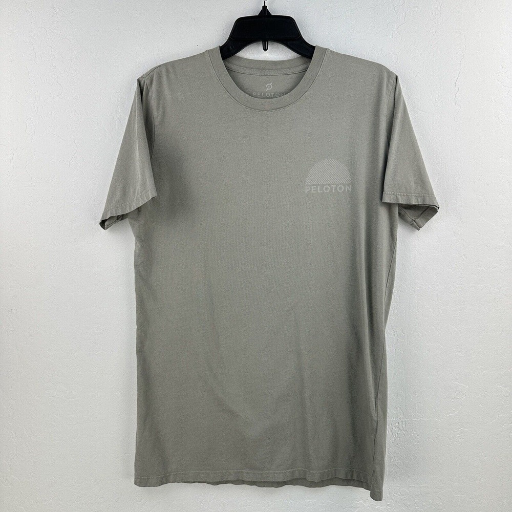 Peloton T-Shirt Men’s M Sage Green Logo Casual Tee Double Sided‎ Organic Cotton